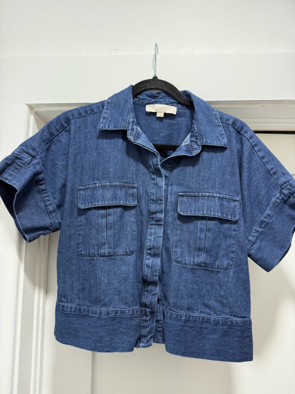 LOFT Denim Cropped Shirt, Size Small